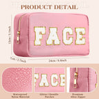 Cunno 4 Pcs Preppy Makeup Bag Chenille Letter Nylon Cosmetic Bag Makeup Bag Toiletry Cosmetic Case Preppy Bag with Zipper Stuff