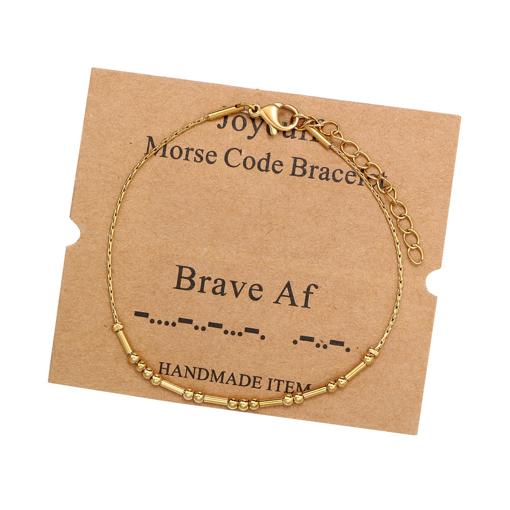 JoycuFF Morse Code Bracelets for Women Brave Af Inspirational Birthday Mother's Day Christmas Gifts for Best Friend Mom Sister D