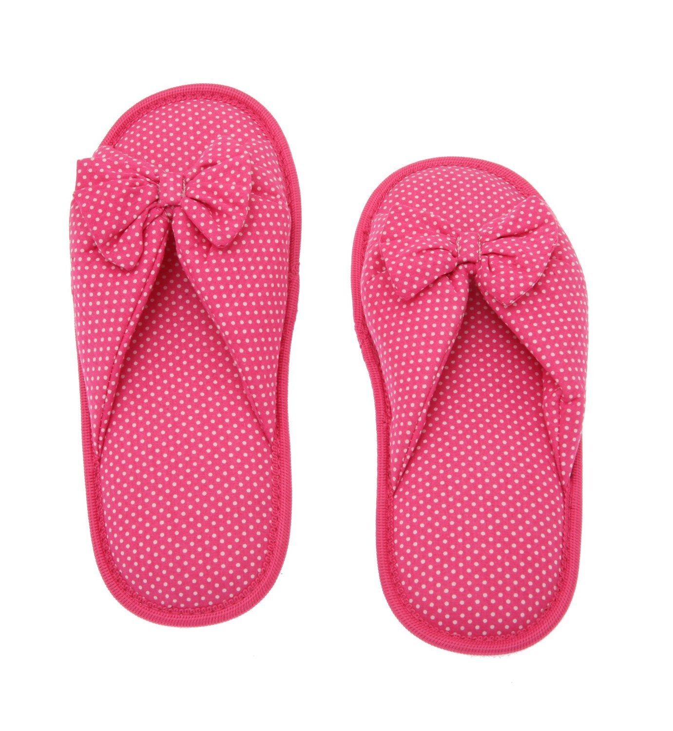 Living Health Products W5-7_hpnk-dot_7-8 Women Slipper with Butterfly Tie Hot Pink Dots Printed Cotton Memory Foam Foot Bed - 7-