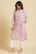 W Geometric Printed Pattern Regular Kurta In Pink For Women