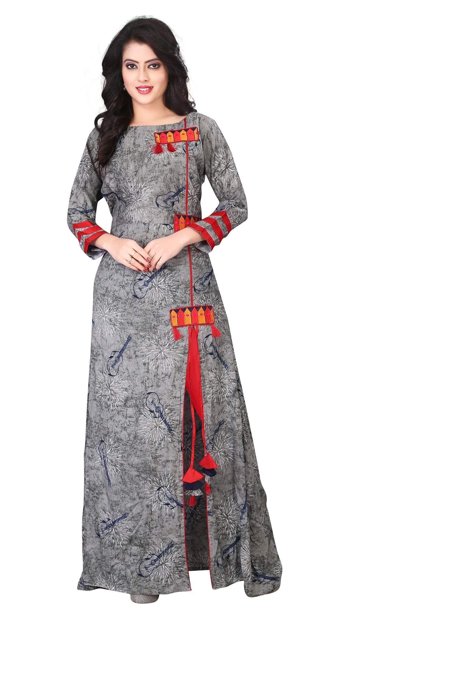 Dhruvi Trendz Women Cotton Blend Kurties Regular Fit Casual Fancy (Dt-K1185_Grey_L)