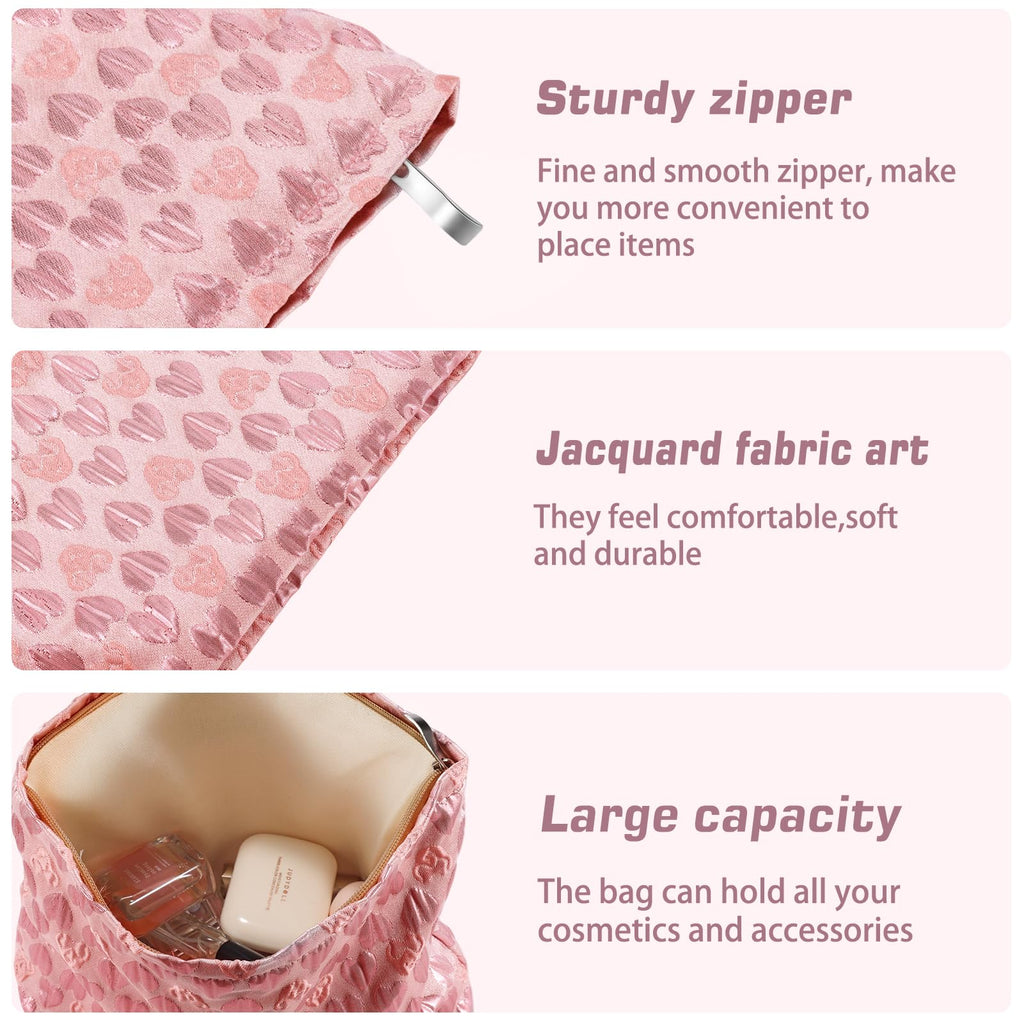 ZLFSRQ Heart Makeup Bag Travel Cute Cosmetic Bags for Women Large Makeup Pouch Zipper Cosmetic Pouch for Purse Aesthetic Embroid