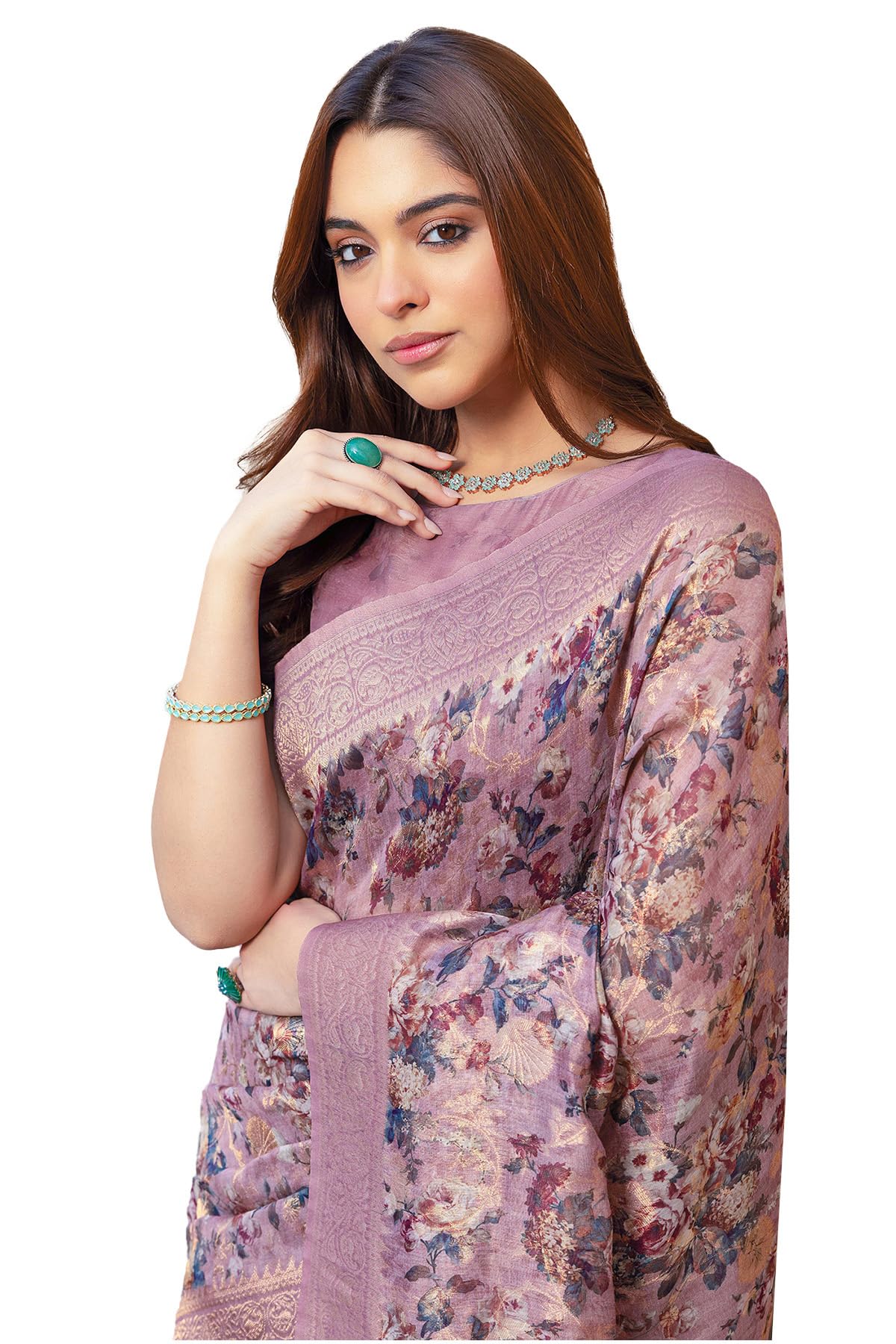 Soch Women Chanderi Floral Print Saree with Tassels