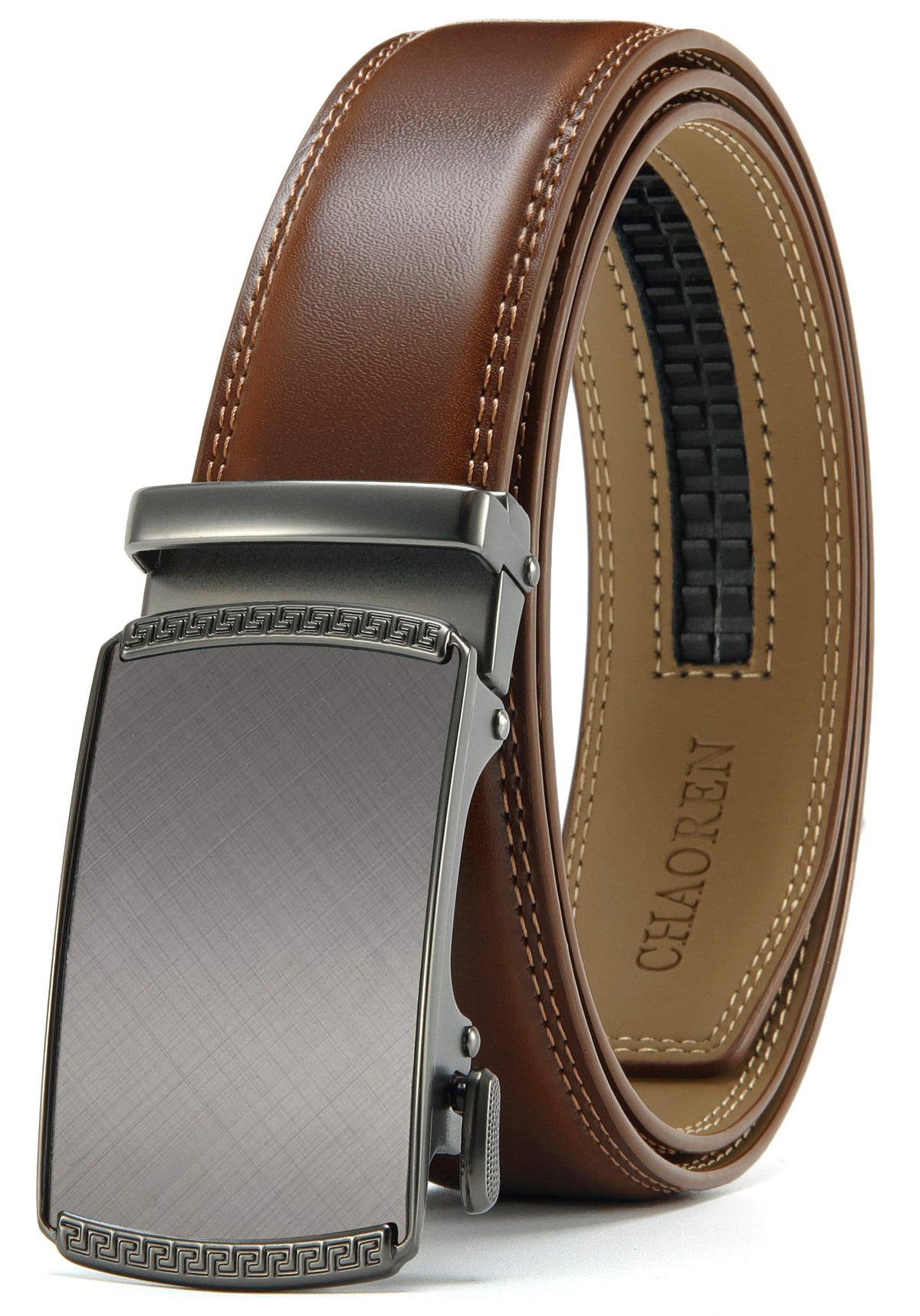 Chaoren Leather Ratchet Dress Belt 1 3/8 With Automatic Slide Belt, Click Adjustable Trim To Fit In Gift Box 36-42