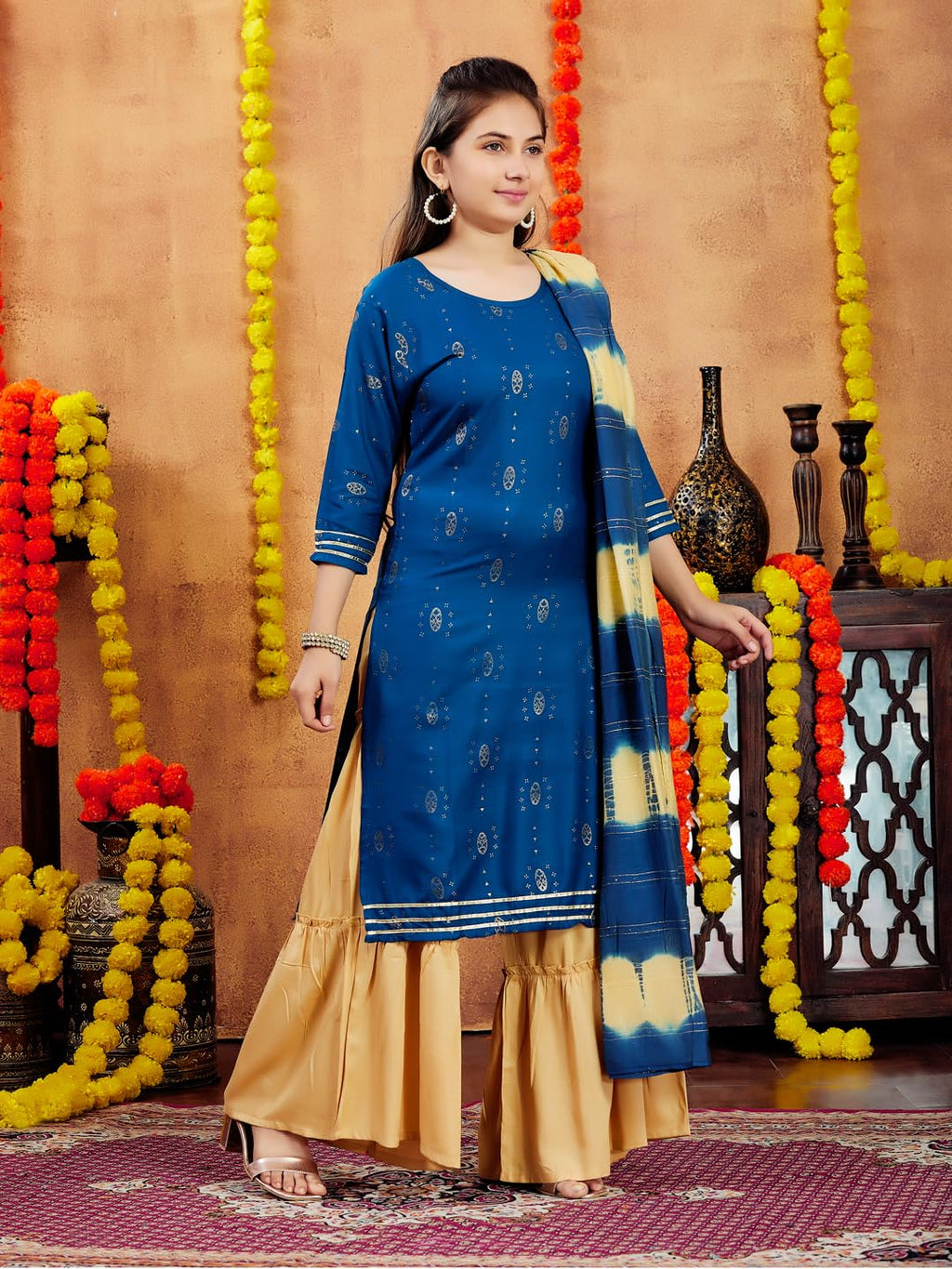 Aarika Girls Rama Colour Printed Cotton Kurti