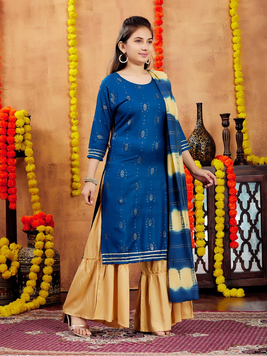 Aarika Girls Rama Colour Printed Cotton Kurti