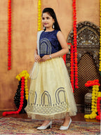 Aarika Girls Ethnic Wear Navy Blue-Beige Colour Thread Embroidery Net Lehenga Choli Set (4-10 Years)