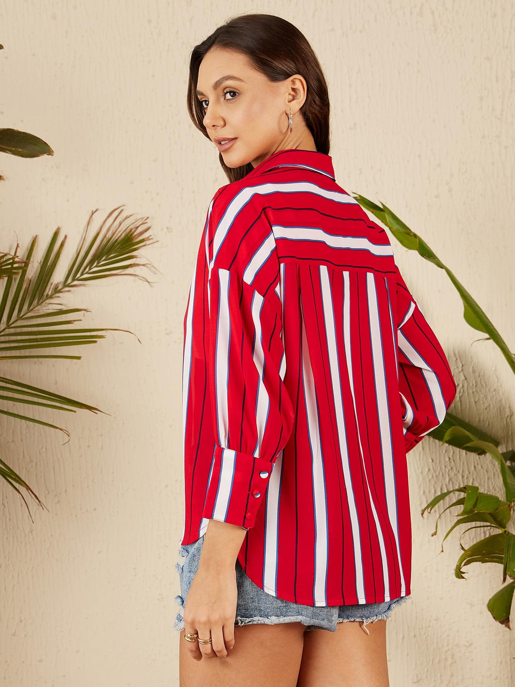 RARE Womens Striped Regular Fit Shirt (EP8111A_Red