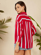 RARE Womens Striped Regular Fit Shirt (EP8111A_Red