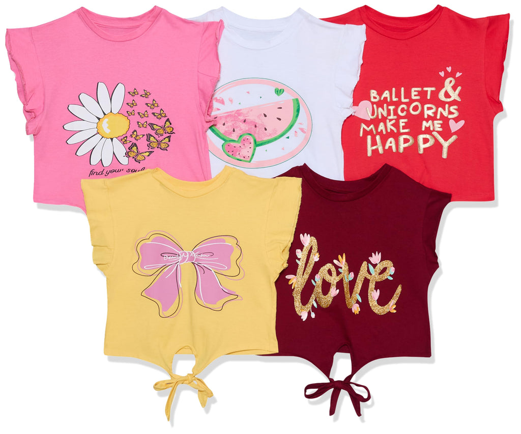 T2F Girls Cotton Regular Fit Printed Crop Top (Pack of 5)