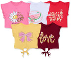 T2F Girls Cotton Regular Fit Printed Crop Top (Pack of 5)