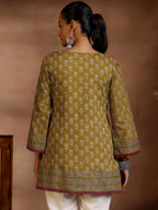 Libas Womens Printed Cotton A-Line Kurti For Women Olive