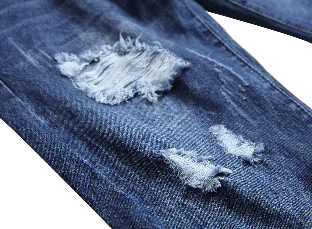 QIMYUM Mens Ripped Jeans, Distressed Destroyed Slim Fit Straight Leg Denim Pants (30, Dark Blue701)