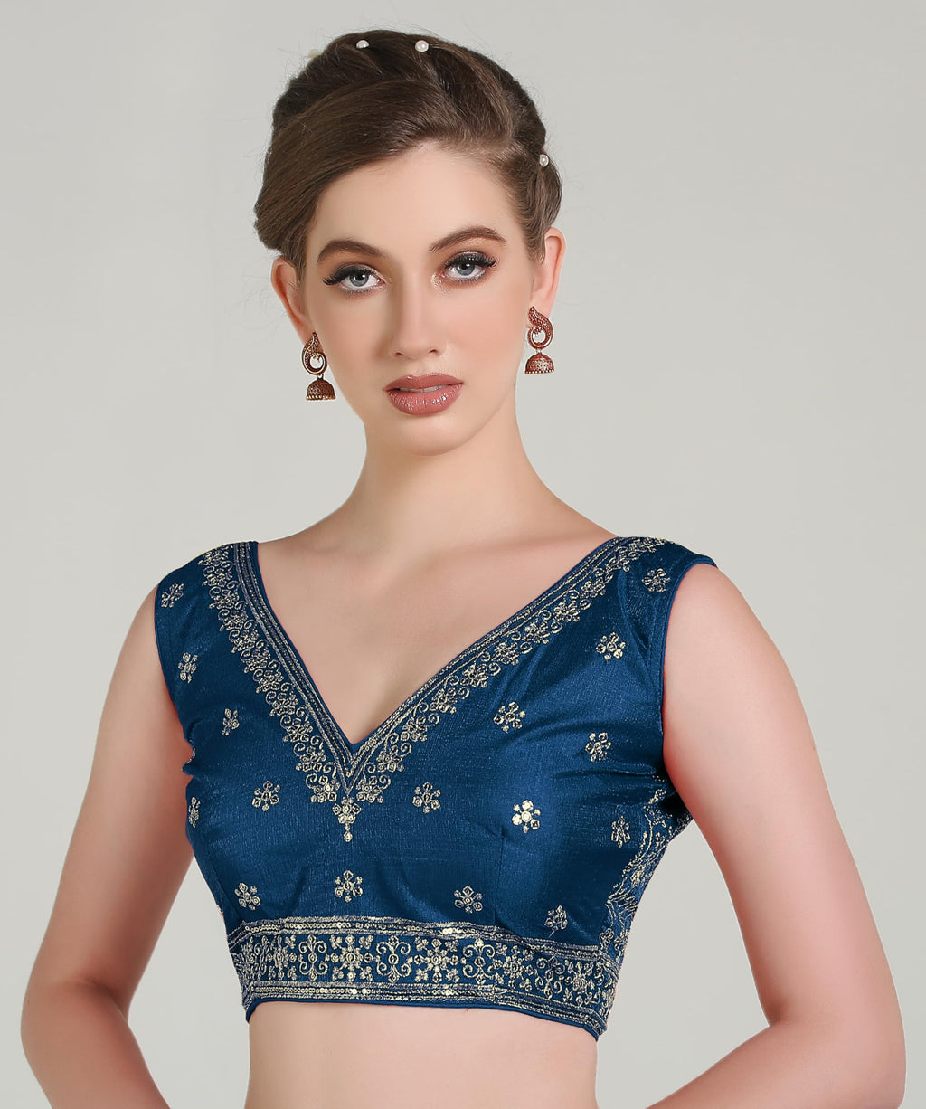 Pujia Mills WomenS Indian Ethnic Wear Designer Golden Zari With Embroidery Sequence Work V Neck Sleeveless Readymadeback Side W