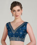 Pujia Mills WomenS Indian Ethnic Wear Designer Golden Zari With Embroidery Sequence Work V Neck Sleeveless Readymadeback Side W