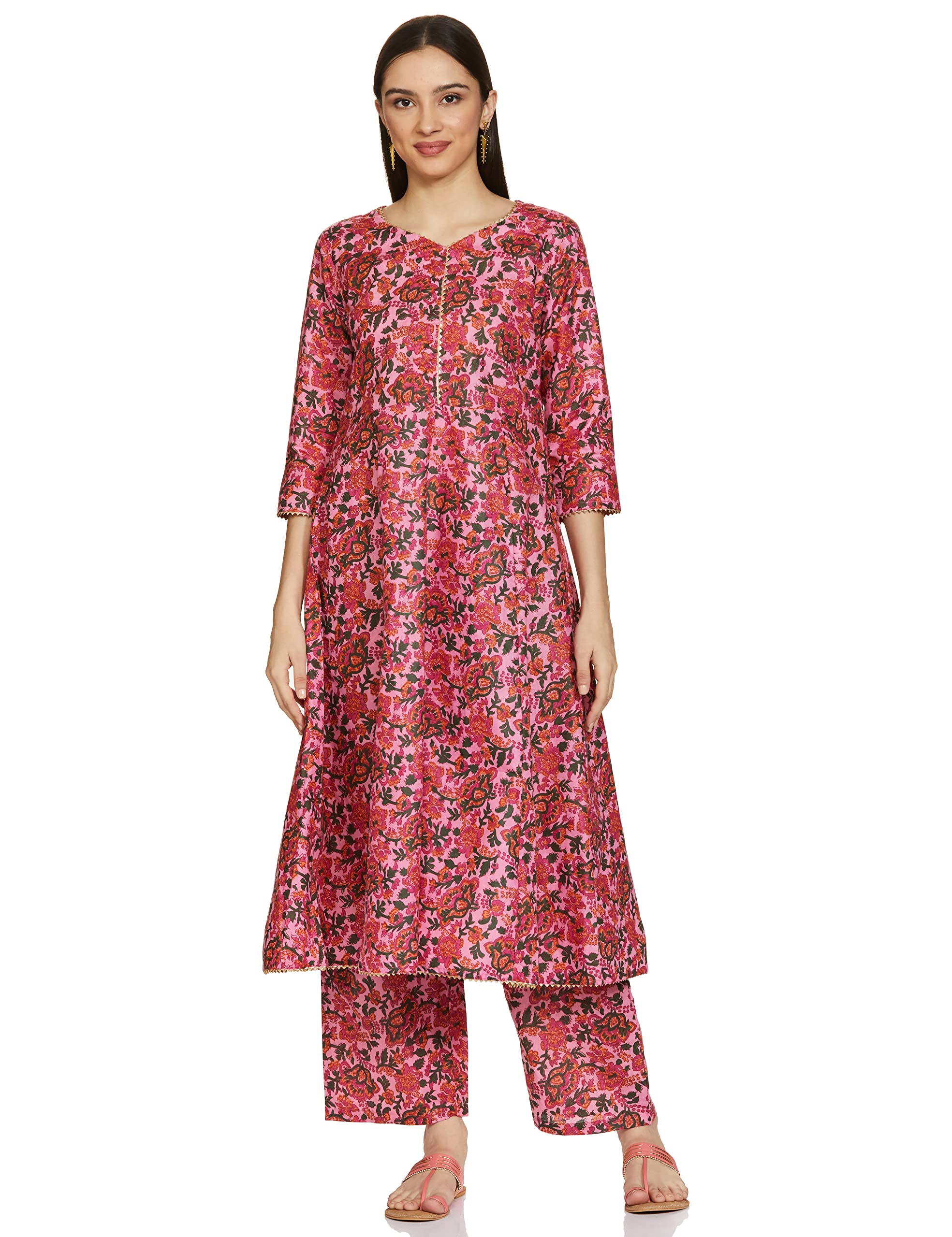 ANNI DESIGNER Womens Cotton Blend Printed Anarkali Kurta with Palazzo (Sunday-Multi_XXL_Multicolor_XX-Large)