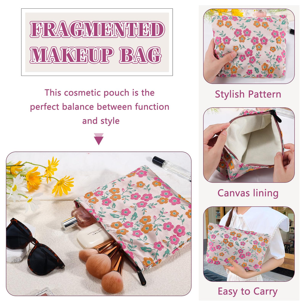 ZLFSRQ Daisy Flower Makeup Bag Travel Cute Floral Cosmetic Bags for Women Large Makeup Pouch Zipper Cosmetic Pouch for Purse Aes