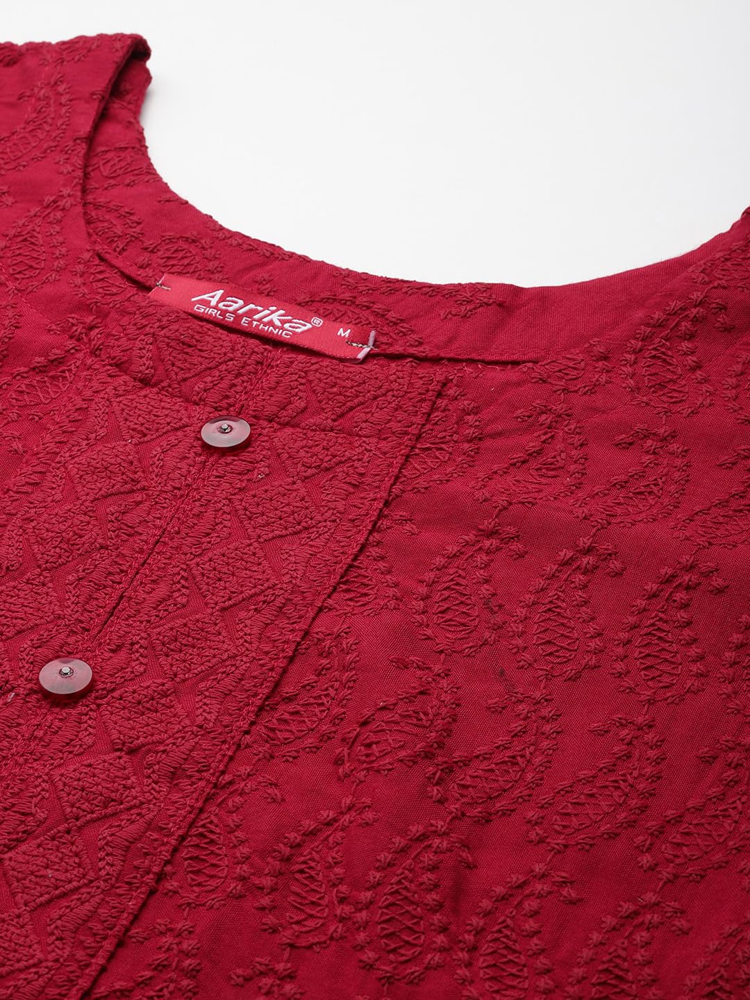 Aarika Womens Ethnic Wear Red Colour Cotton Chicken Embroidery Kurti