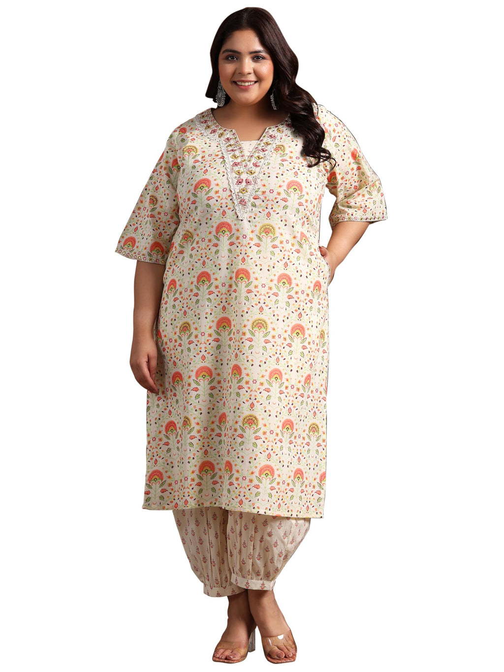 Extra Love By Libas Womens Printed Cotton Straight Kurta With Salwar
