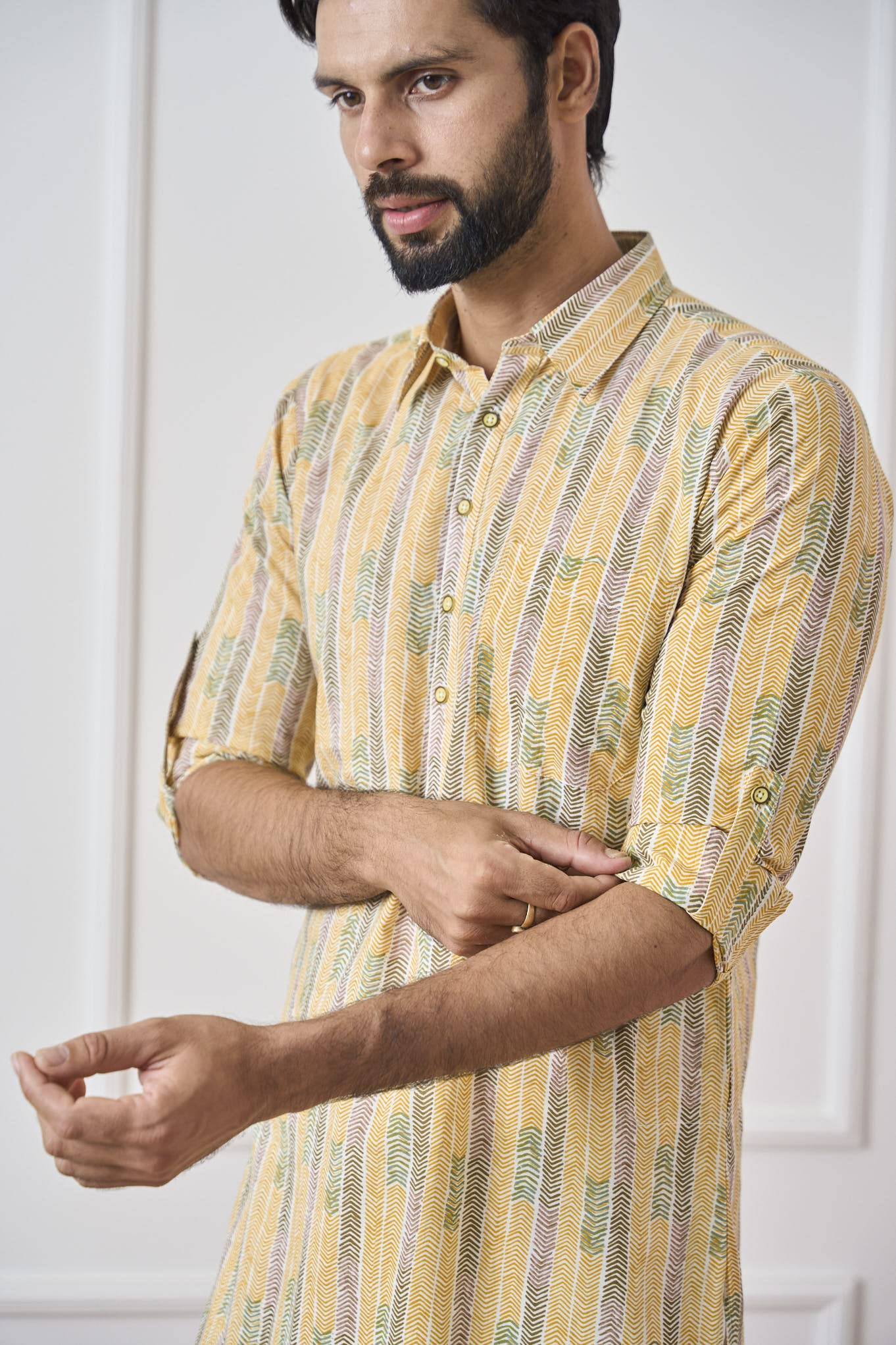 See Designs Yellow Regular Fit Pure Cotton Pathani Kurta