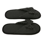 Living Health Products W5-7_blk-dot_5-6 Black Dots Printed Cotton Women Memory Foam Foot Bed Slipper with Butterfly tie -  5-6