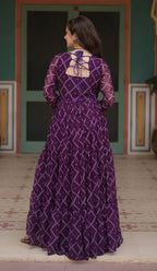 Wedani Faux Georgette Bandhani Print Work Anarkali Kurta Set For Women