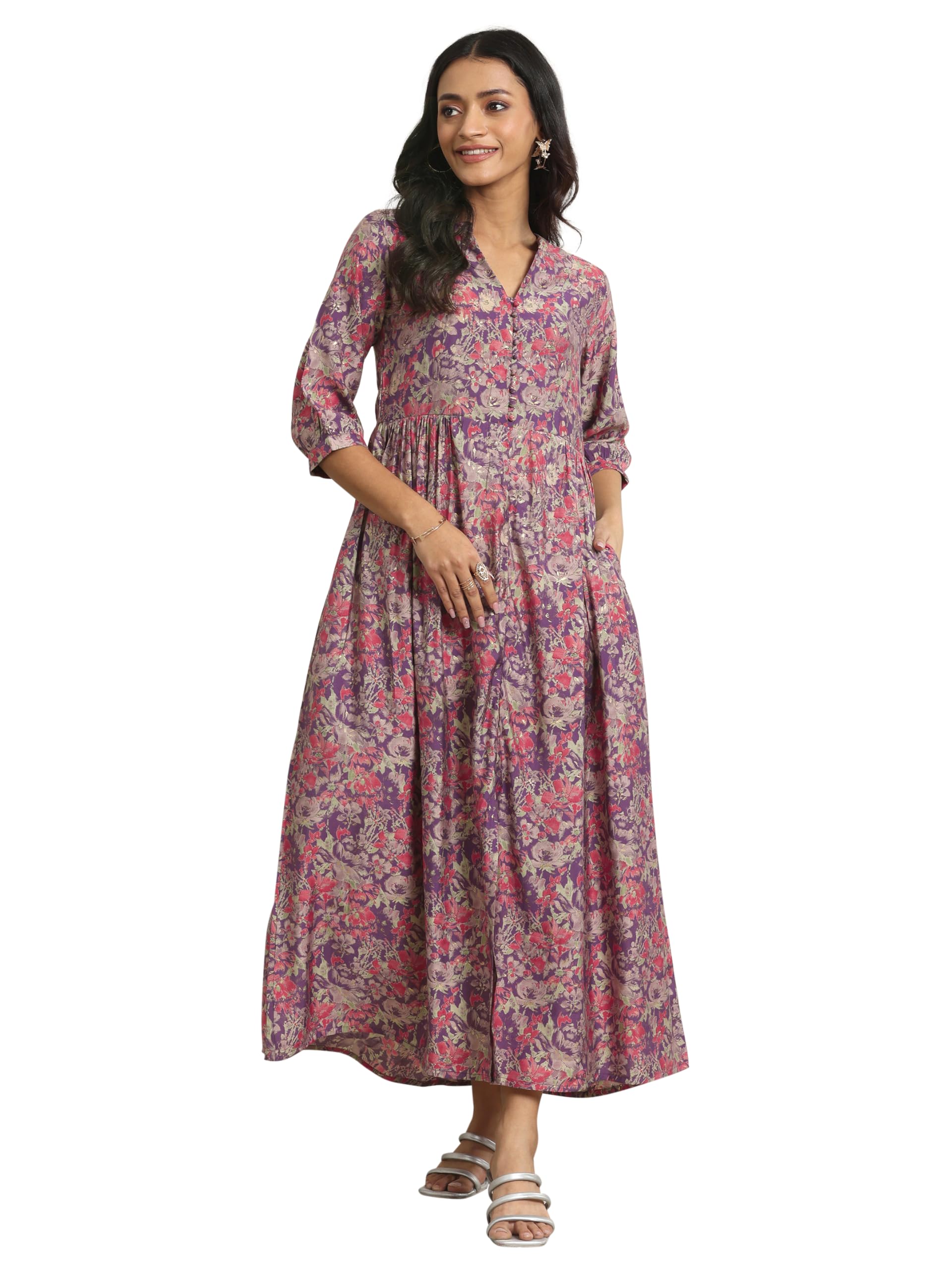 Libas Womens Printed Silk Blend A-Line Dress For Women