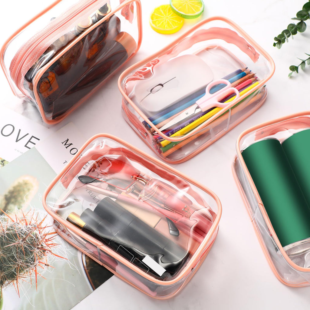 Weewooday 12 Pieces Clear Cosmetics Bag PVC Zippered Clear Toiletry Carry Pouch Cosmetic Makeup Bag Waterproof Makeup Bag Vinyl