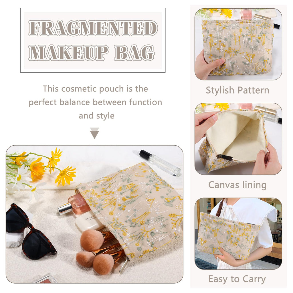 ZLFSRQ Silk Flower Makeup Bag Travel Cute Cosmetic Bags for Women Large Makeup Pouch Zipper Cosmetic Pouch for Purse Aesthetic M