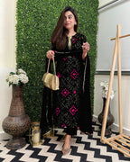 ANNI DESIGNER Womens Rayon Blend Floral Straight Kurta with Pant & Dupatta (TURAE-RED-G8S_Black_Large)