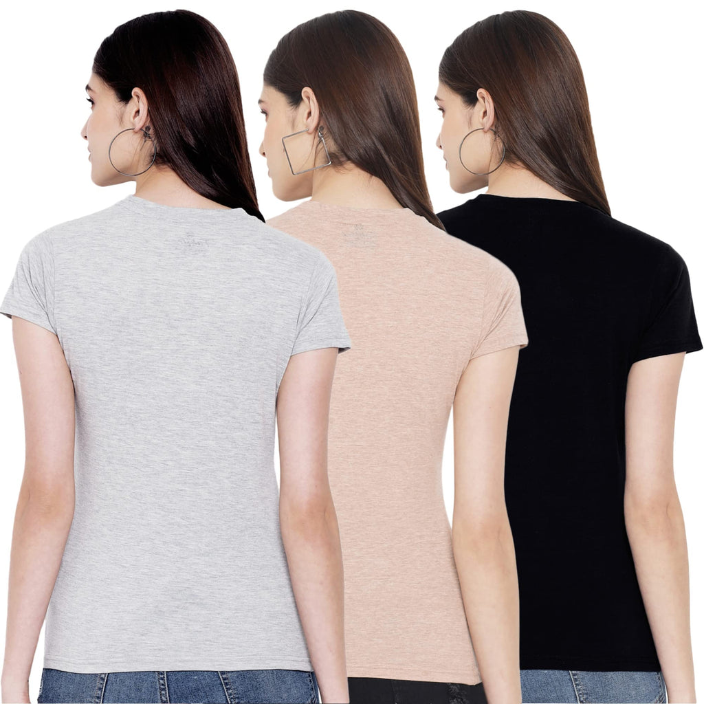 Preneum Womens Cotton Regular Fit Latest Graphic Stylish Printed Short Sleeves Casual T-Shirt || Trendy & Styles (Pack 3), Brow