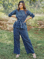 Libas Womens Printed Cotton Night Suit Set For Women Blue
