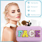 Sanwuta 4 Pcs Hair Face Skin Travel Bag Set Preppy Makeup Pouch PU Leather Skincare Bag Waterproof Cosmetic Organizer Birthday