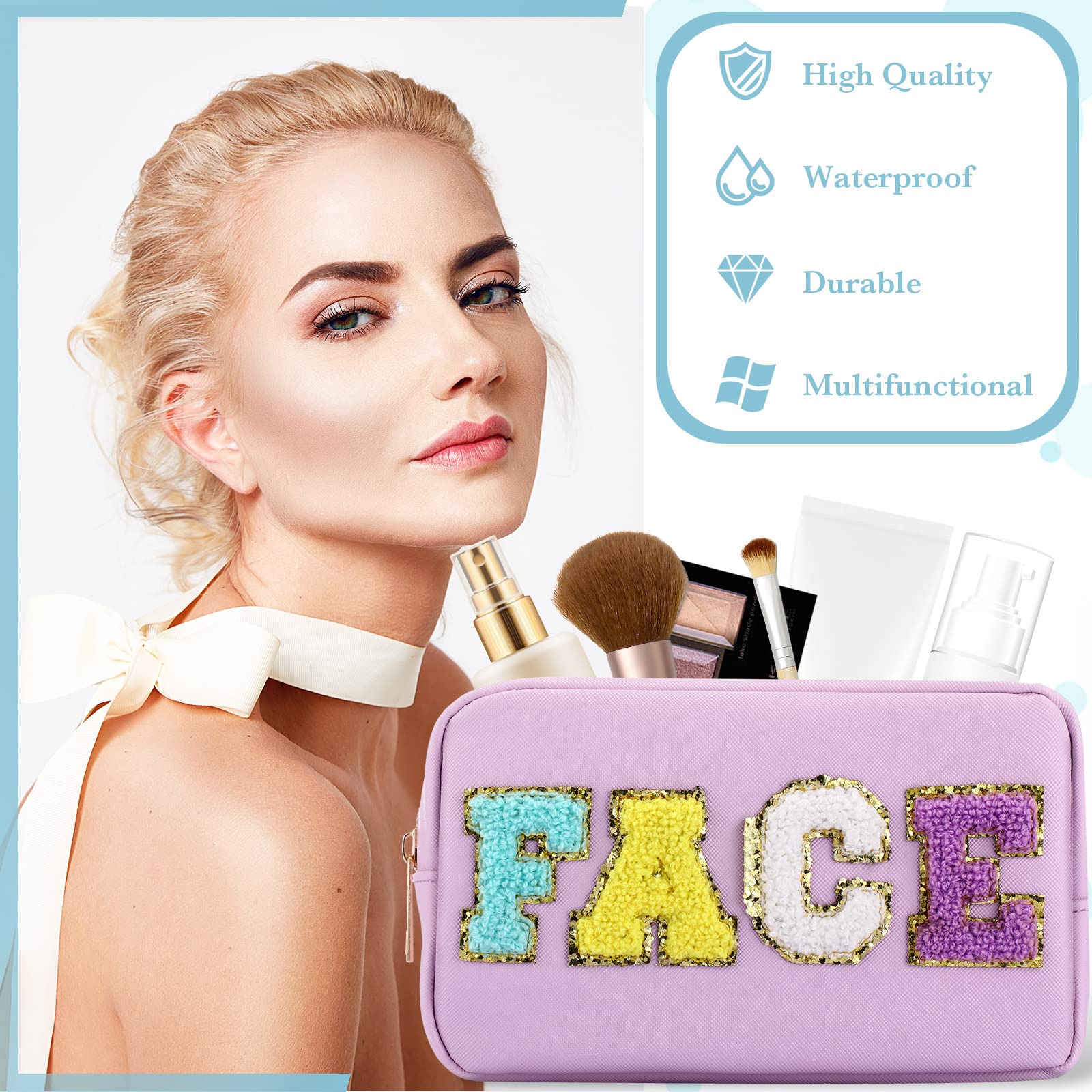 Sanwuta 4 Pcs Hair Face Skin Travel Bag Set Preppy Makeup Pouch PU Leather Skincare Bag Waterproof Cosmetic Organizer Birthday