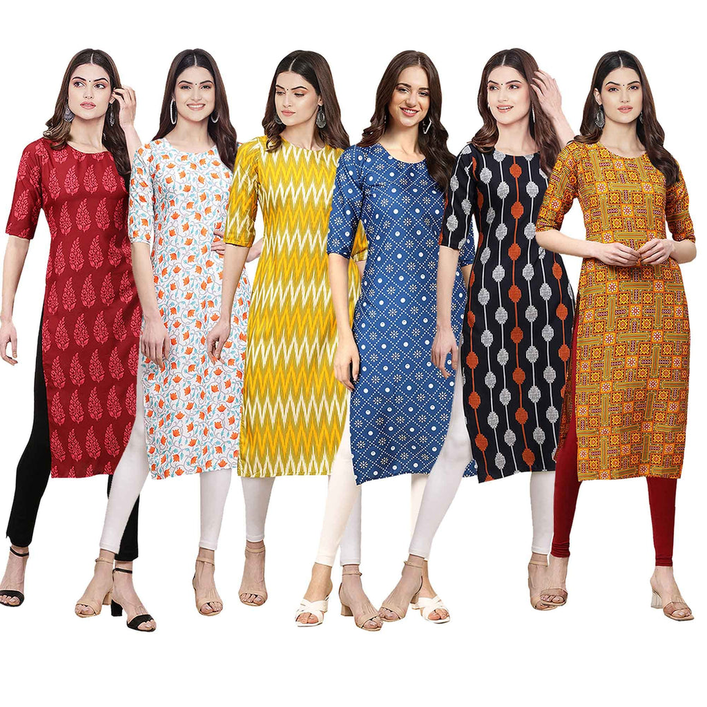 Pinkmint Womens Crepe Digital Print Straight Kurta [Pack of 6] (CKE-337-334-329-353-330-333-XXL)