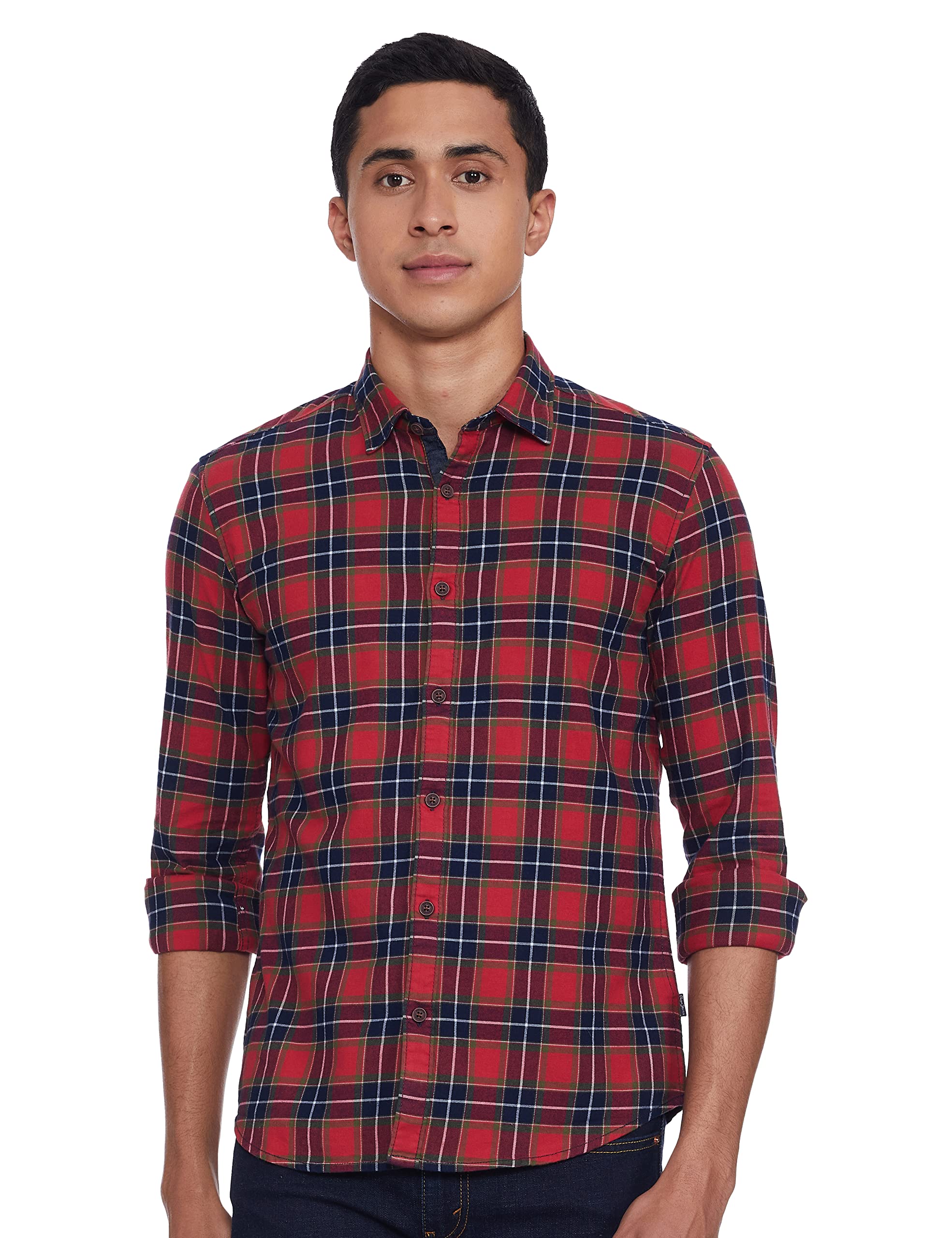 Pepe Checks Cotton Stretch Regular Fit Mens Casual Shirt (A21Lukeipyel002, Yellow, Medium)
