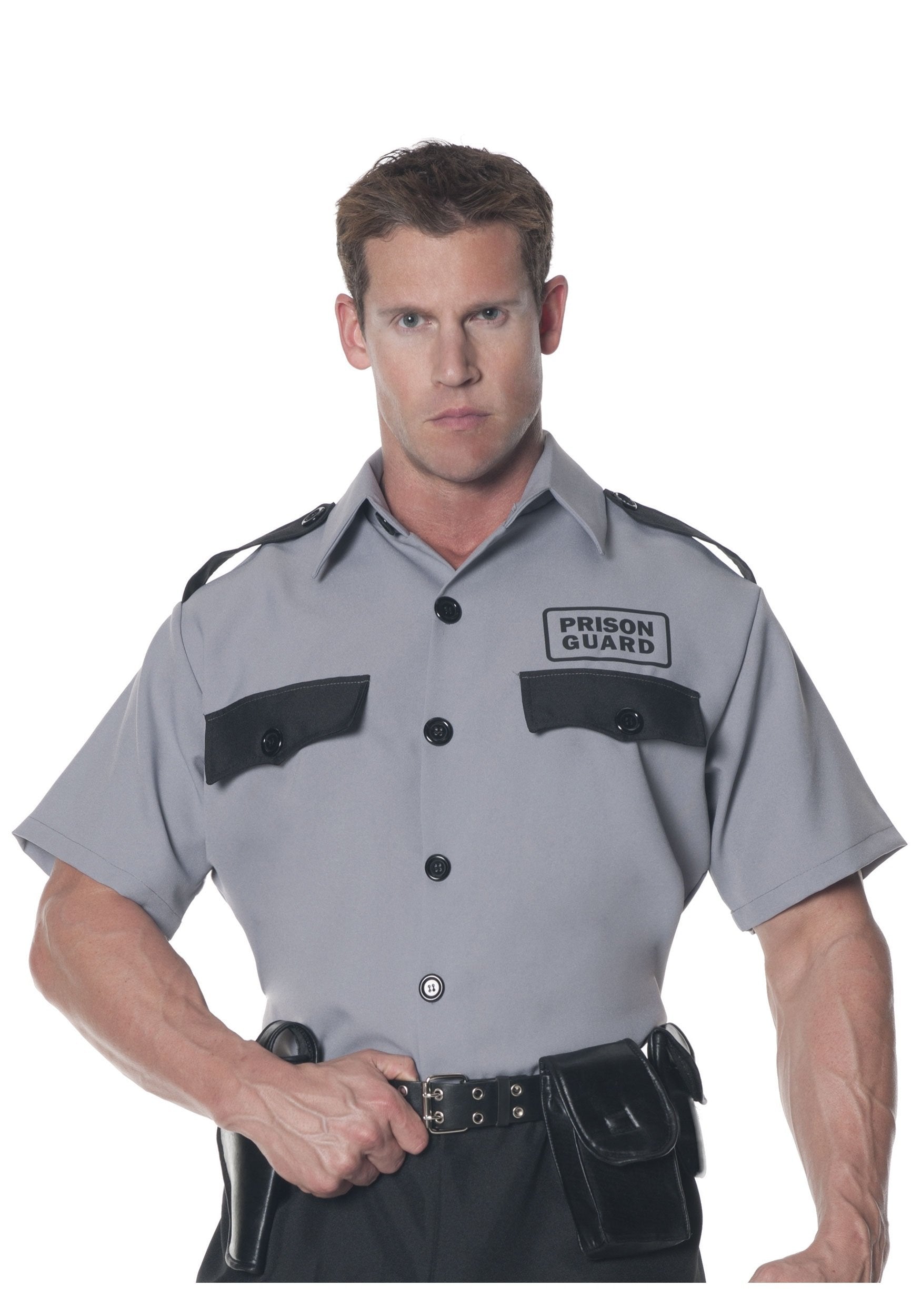 Underwraps Men's Prison Guard Shirt, Grey/Black, One Size