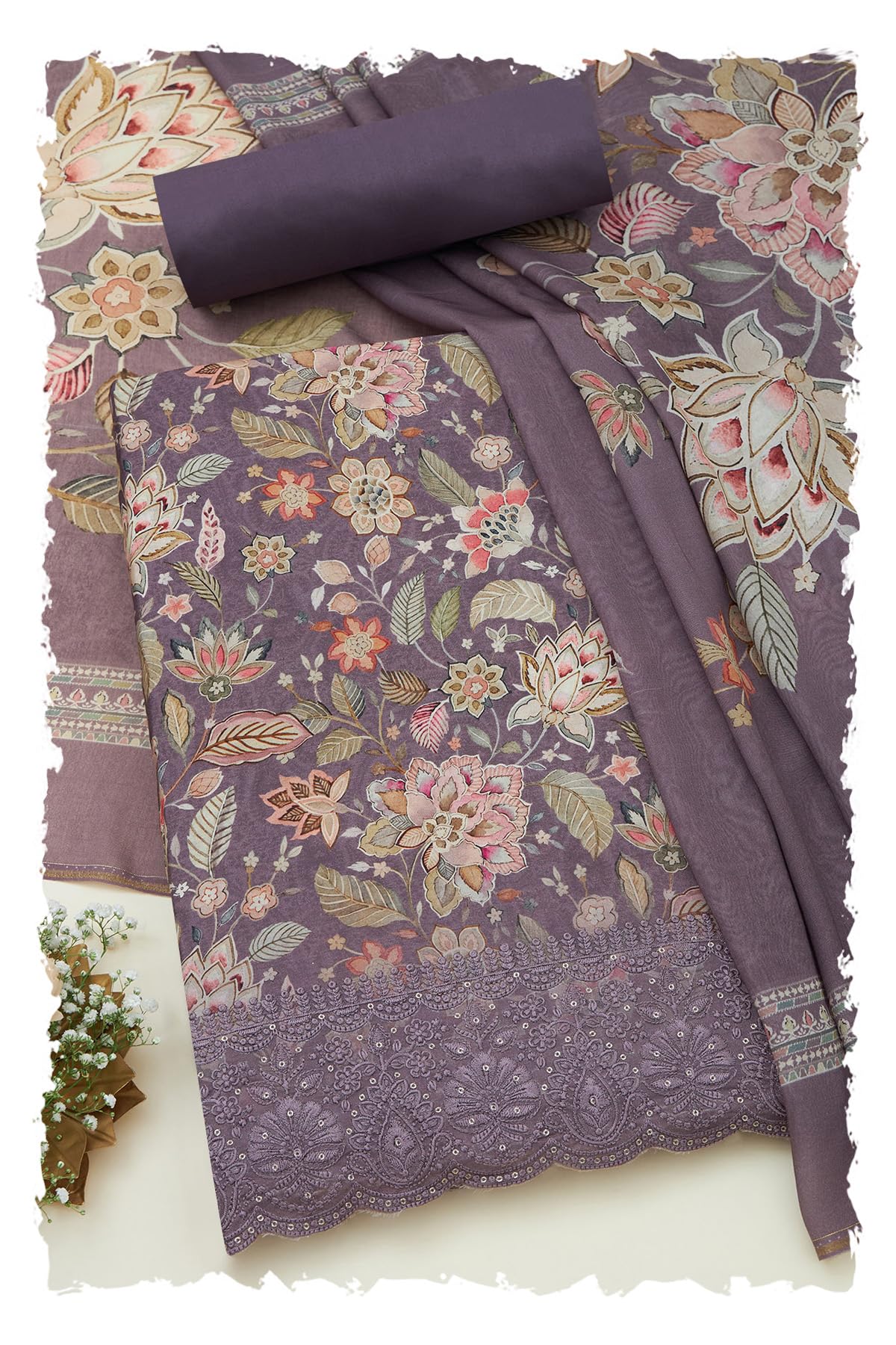 Soch Women Muslin Floral Print Unstitched Dress Material with Thread Work