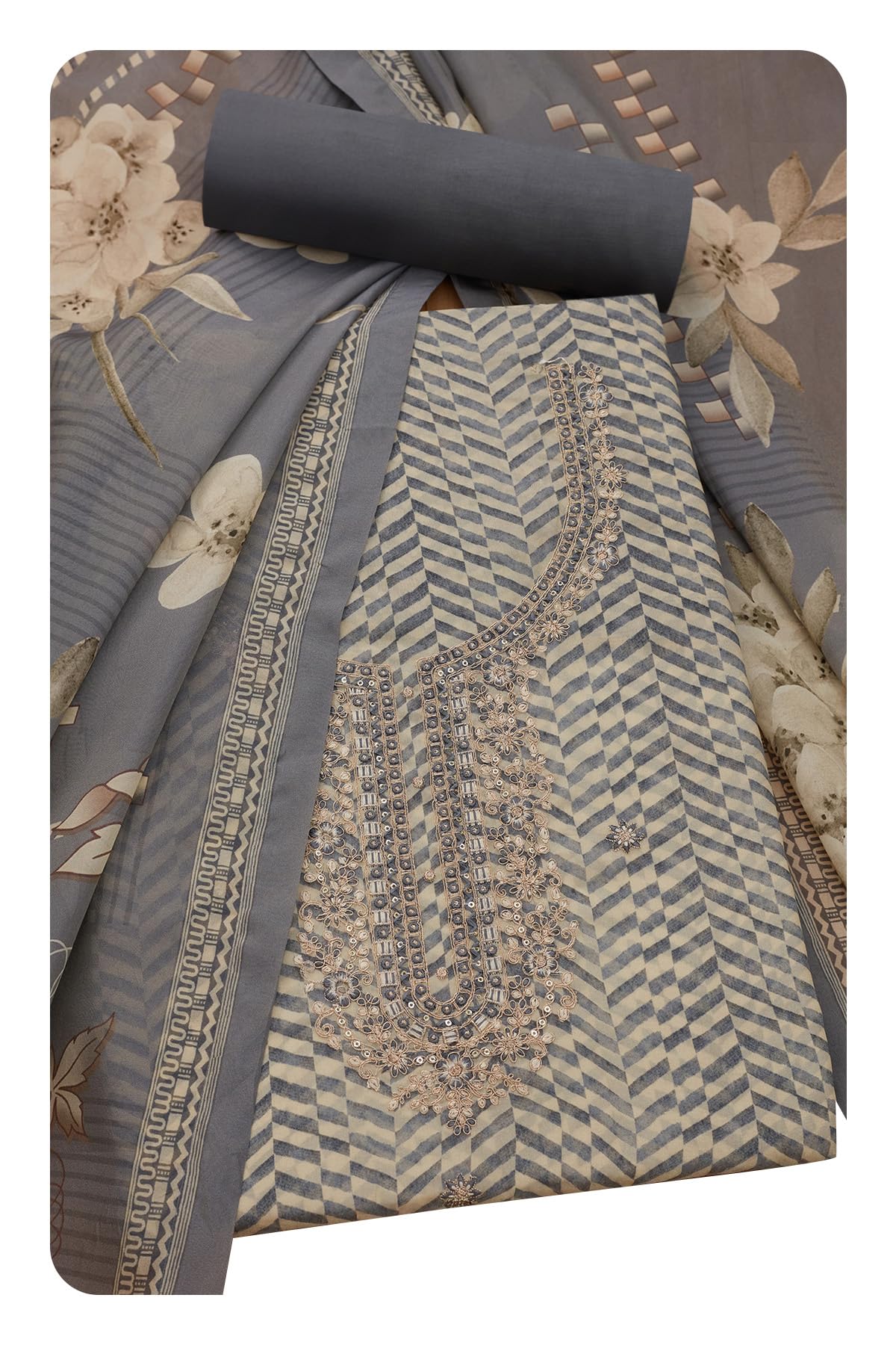 Soch Women Shimmer Geometric Print Unstitched Dress Material with Zari
