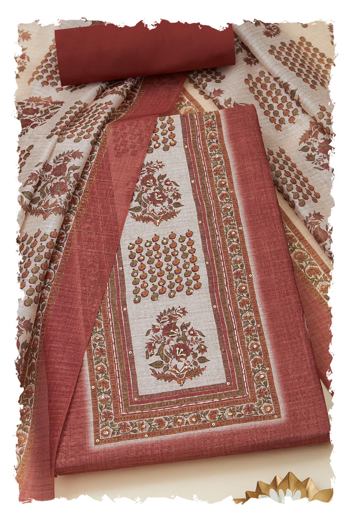 Soch Women Tussar Floral Print Unstitch Dress Material with Sequins