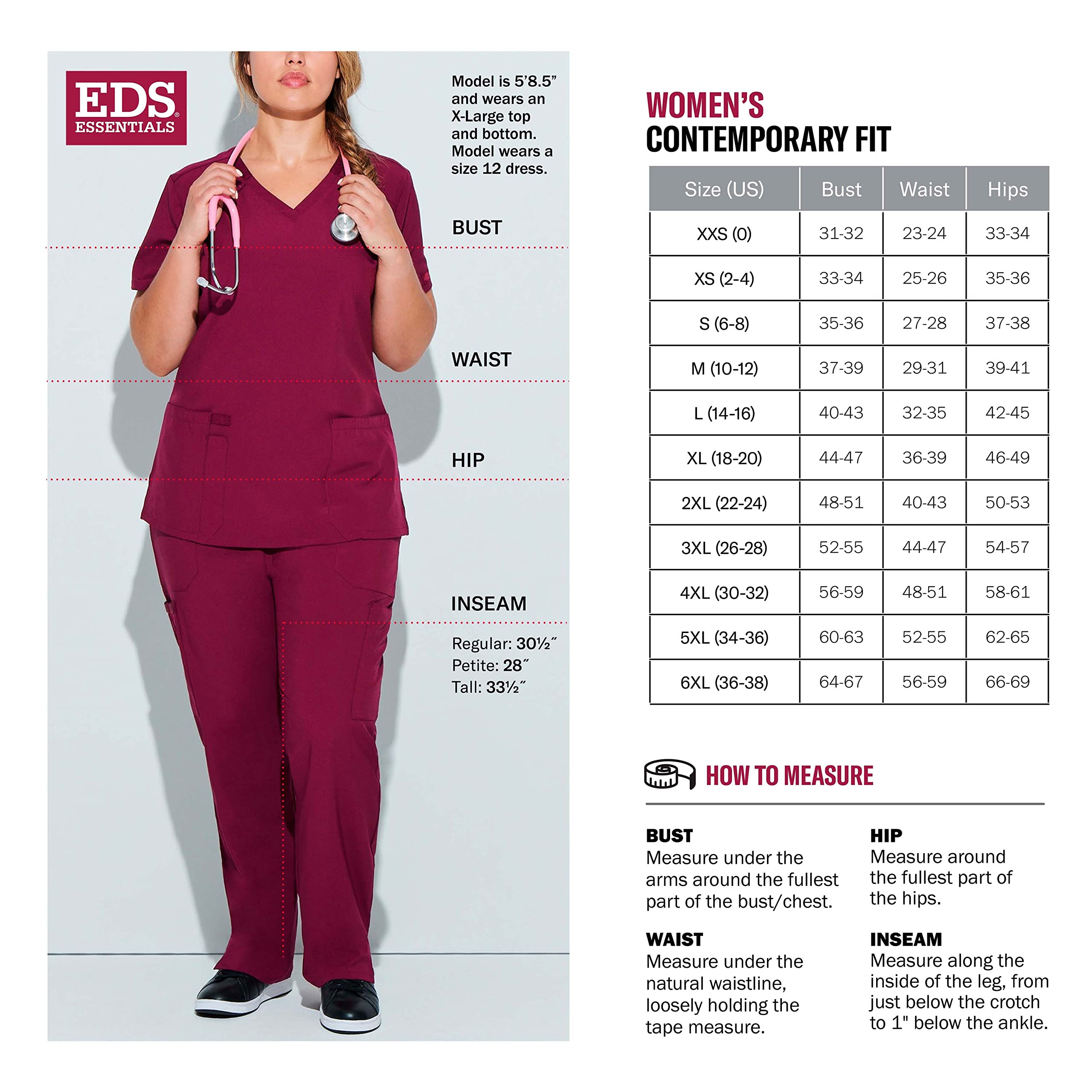 EDS Essentials Jogger Scrubs for Women, Drawstring Scrub Pants DK065P, M Petite, Royal