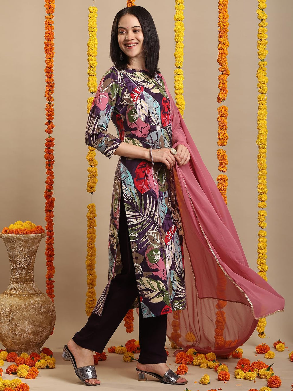ANNI DESIGNER Women s Rayon Blend Kurta with Pants and Dupatta, Multicolored, 2XL
