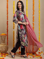 ANNI DESIGNER Women s Rayon Blend Kurta with Pants and Dupatta, Multicolored, 2XL