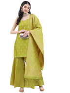 Ketch Polyester Womens Kurta&Sharara&Dupat (Khk3000516_Olive