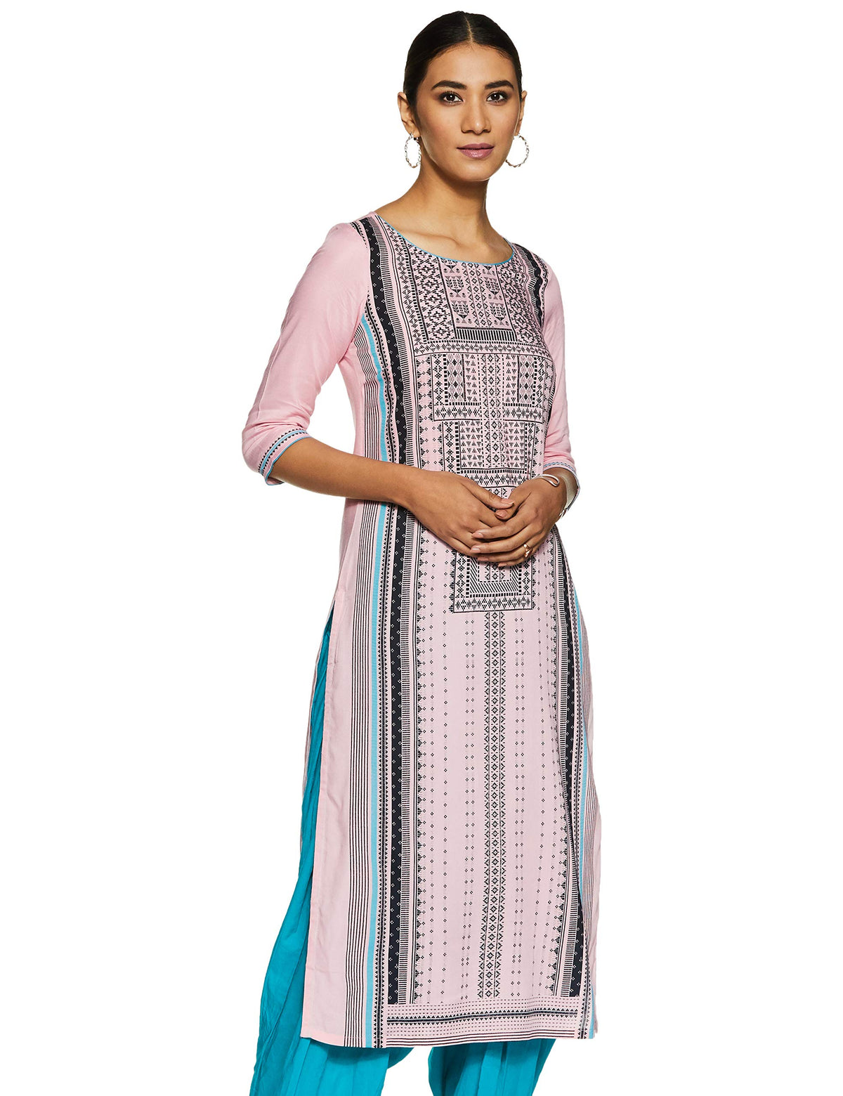 Aurelia WomenS Rayon Geometric Regular Kurta (20Fea11197-501598_Pink_Xl)