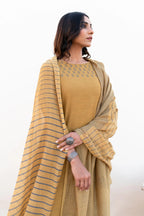 ANNI DESIGNER Women s Rayon Viscose Print Straight Kurta with Pants & Dupatta, Yellow, L