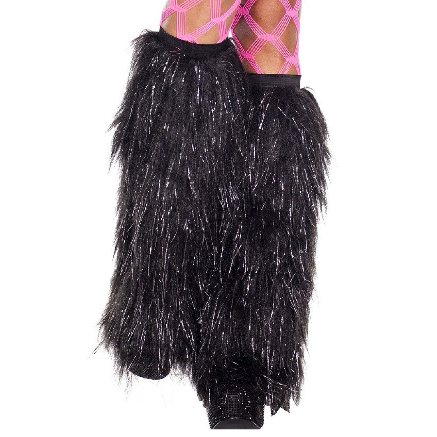 Music Legs 5536-BLACK Furry Lurex Leg Warmers&#44; Black