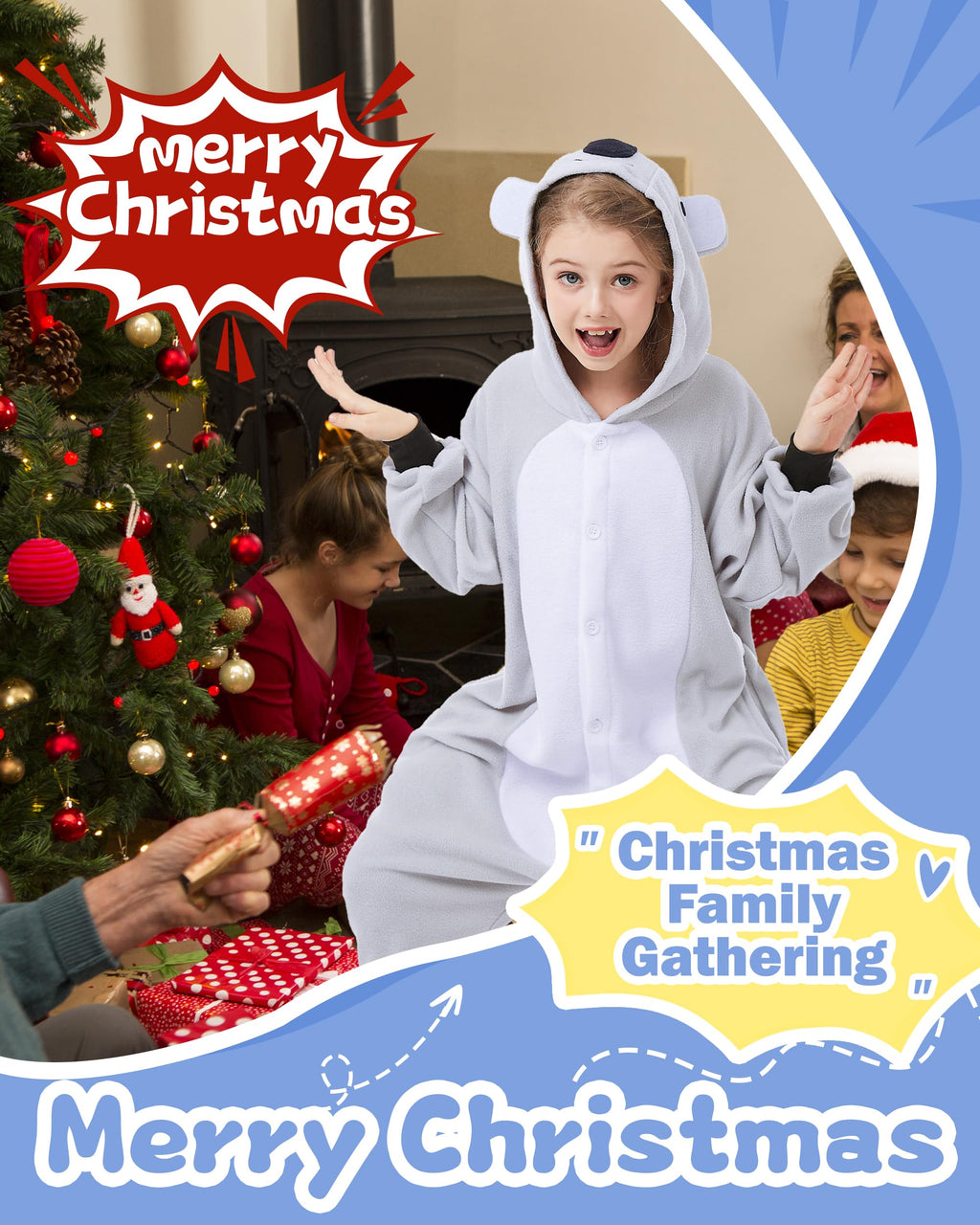 CANASOUR Koala Onesie Halloween Kids Cosplay Costume Girls Animal Unisex Outfuit One Piece Hooded Farm Soft Pajamas Grey Party 1