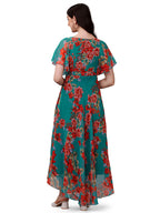 Trillmixa WomenS Georgette Floral Maxi-Length Dress(T_Flower) Light Blue