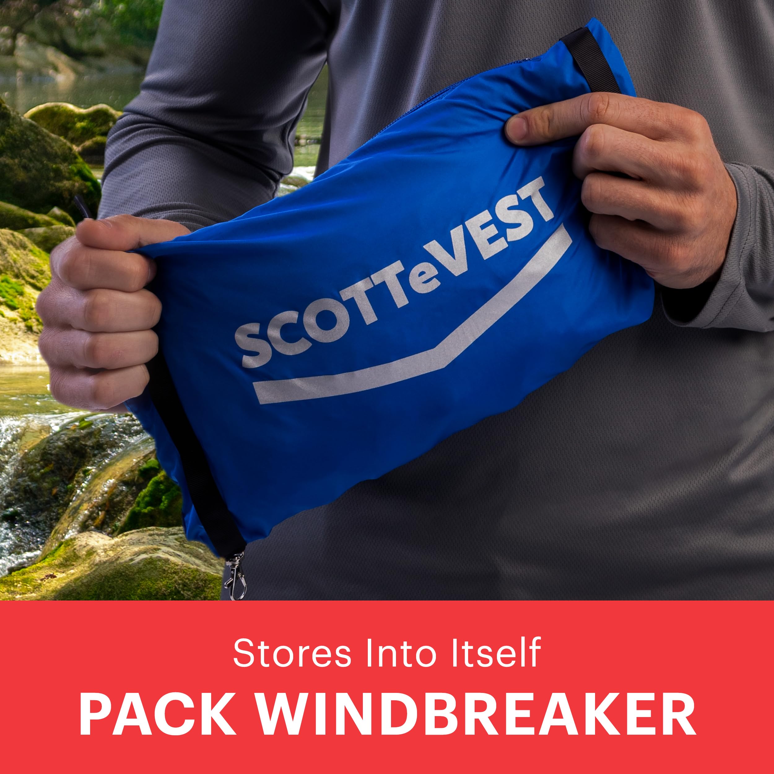 SCOTTeVEST Pack Windbreaker Jacket for Men - 19 Hidden Pockets - Lightweight Water Repellent Coat for Travel & More (Black, Larg